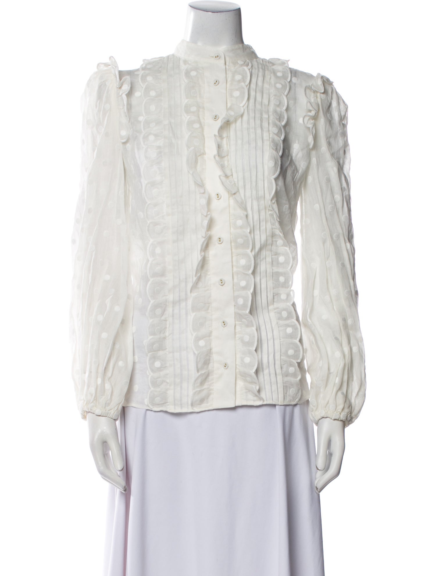 Zimmermann Printed Mock Neck Button-Up Top