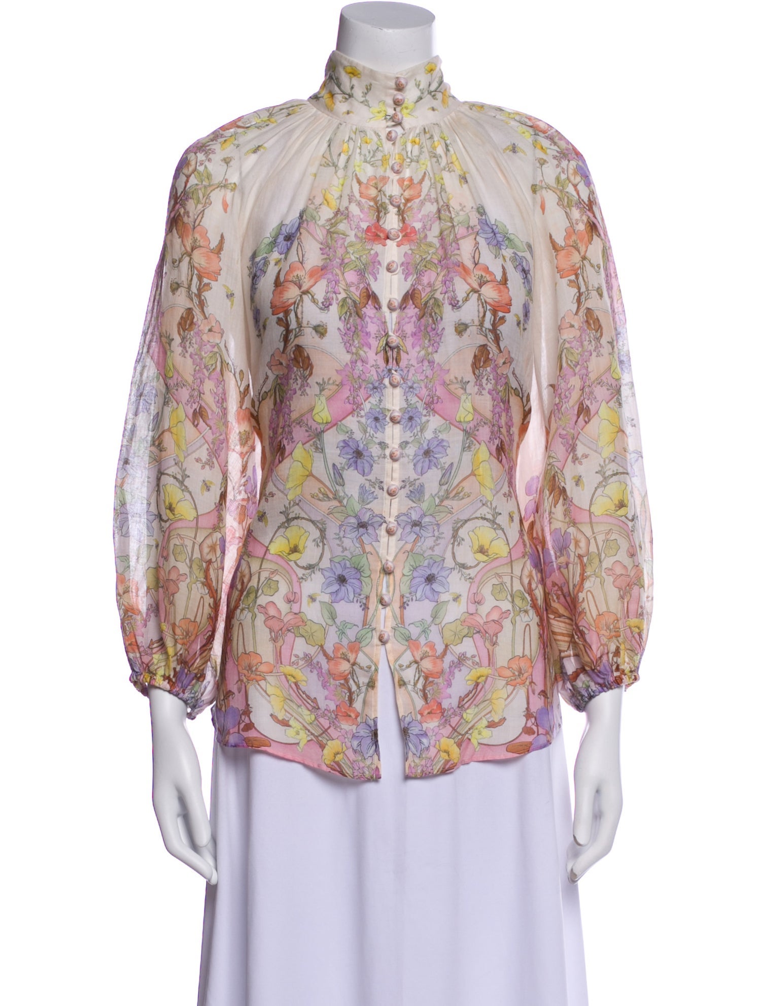 Zimmermann Floral Print Mock Neck Blouse