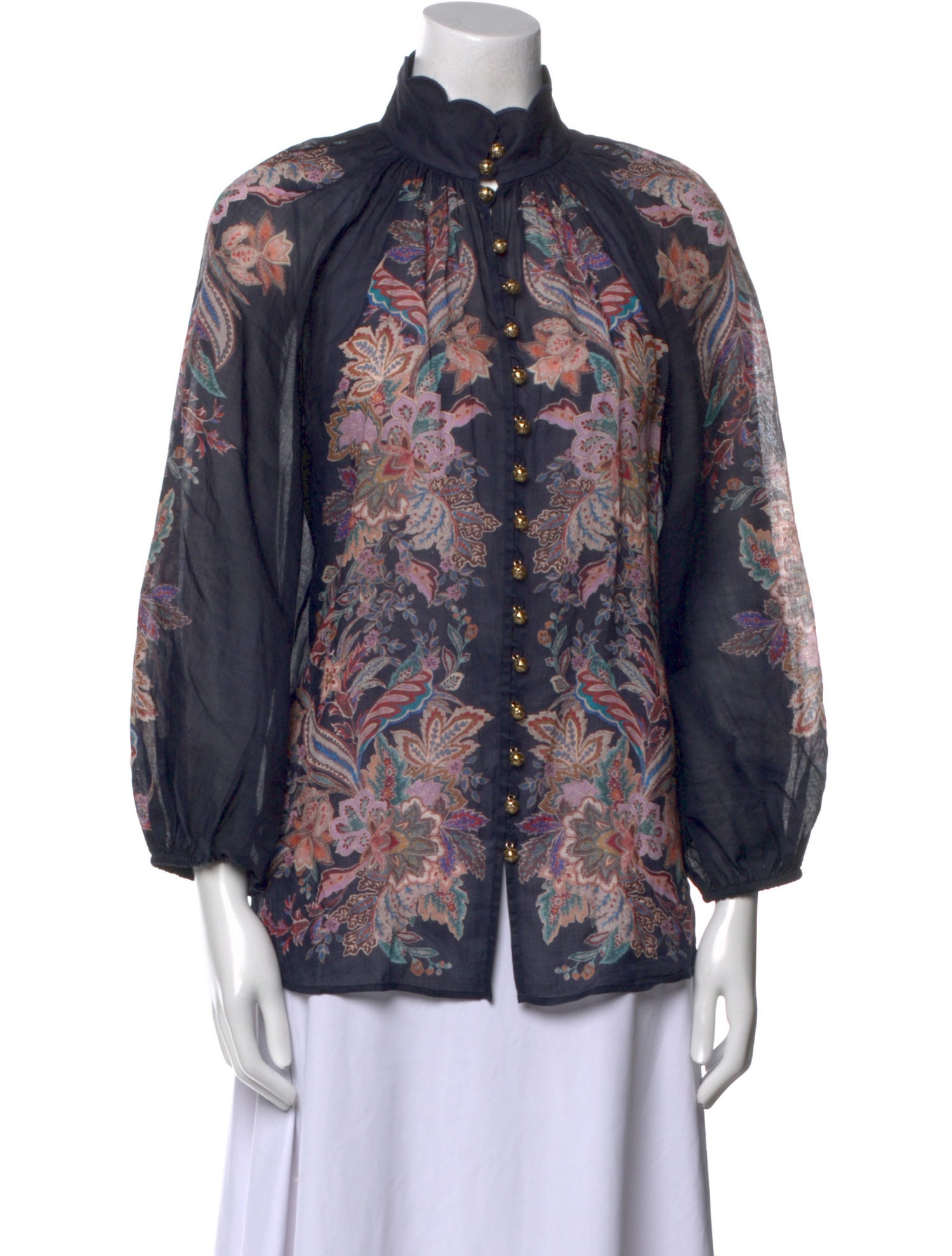 Zimmermann Floral Print Mock Neck Blouse
