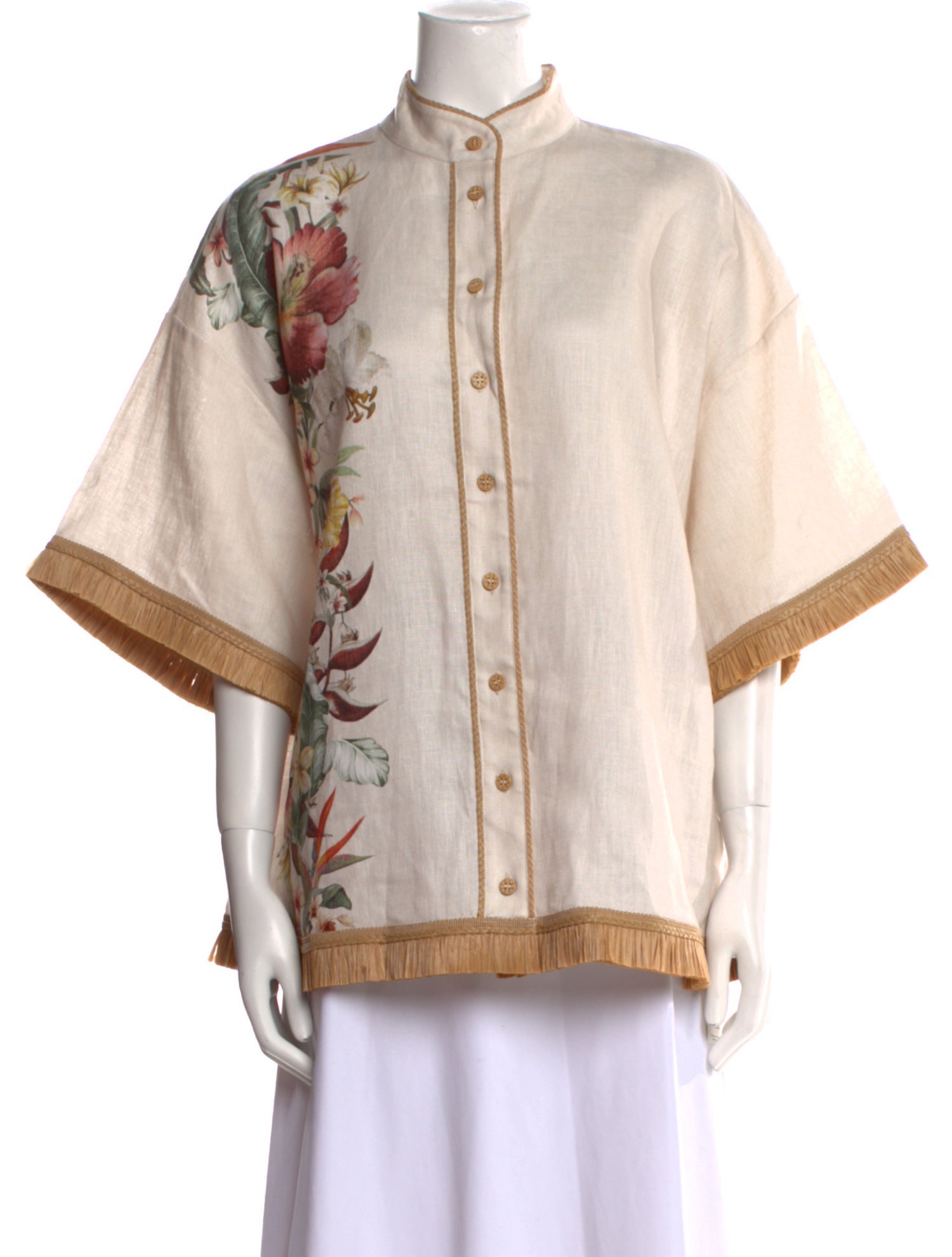 Zimmermann Linen Mock Neck Button-Up Top