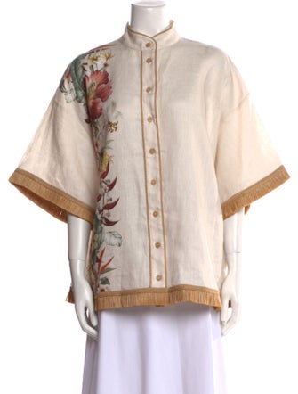 Zimmermann Linen Mock Neck Button-Up Top