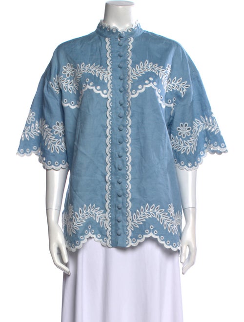 Zimmermann Linen Lace Pattern Button-Up Top