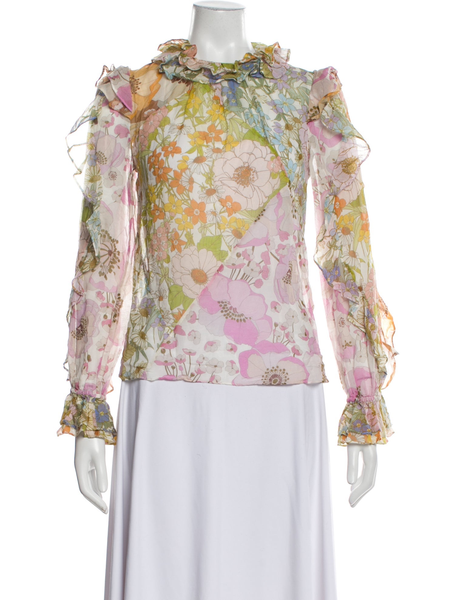 Zimmermann Floral Print Mock Neck Blouse