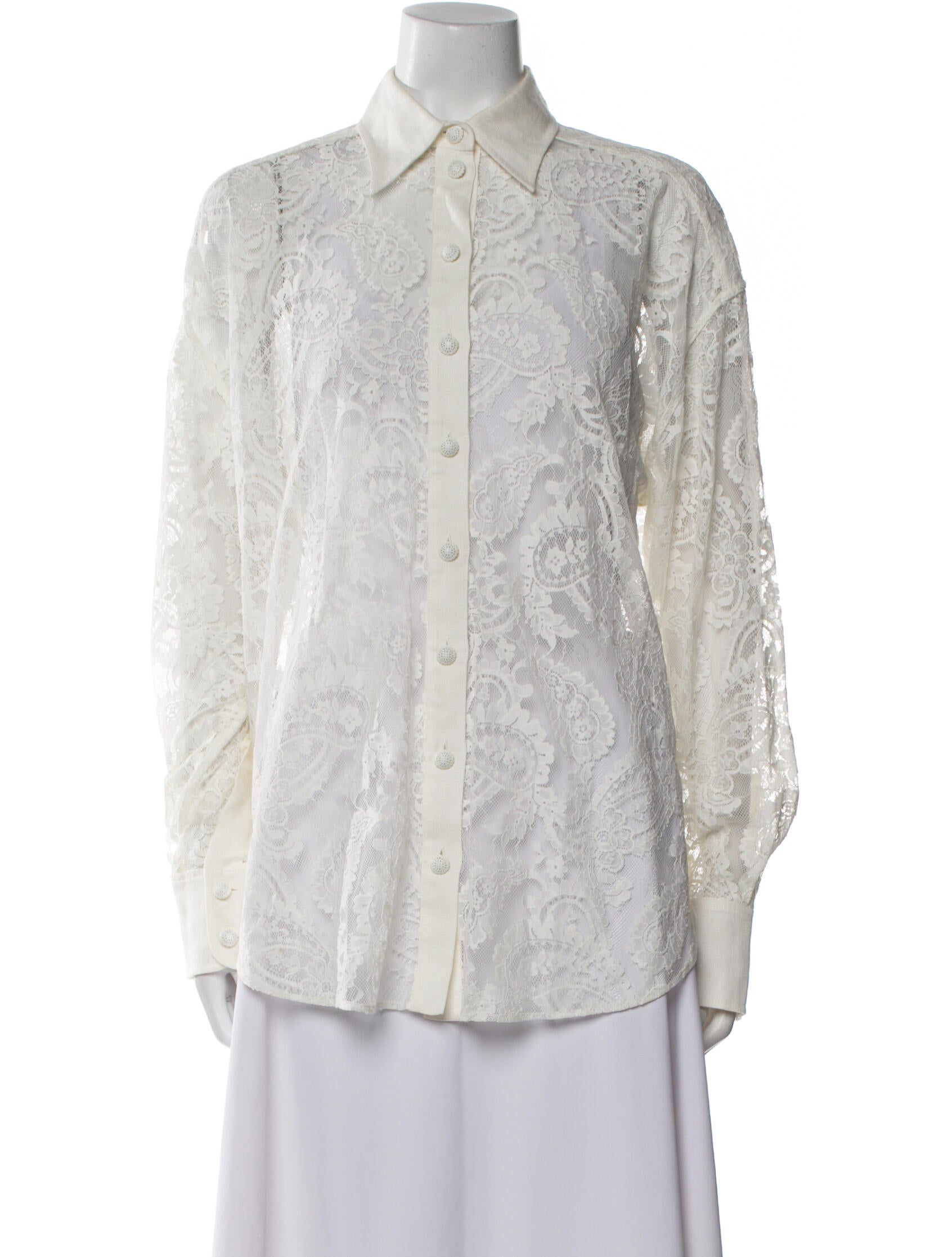 Zimmermann Lace Pattern Long Sleeve Button-Up Top