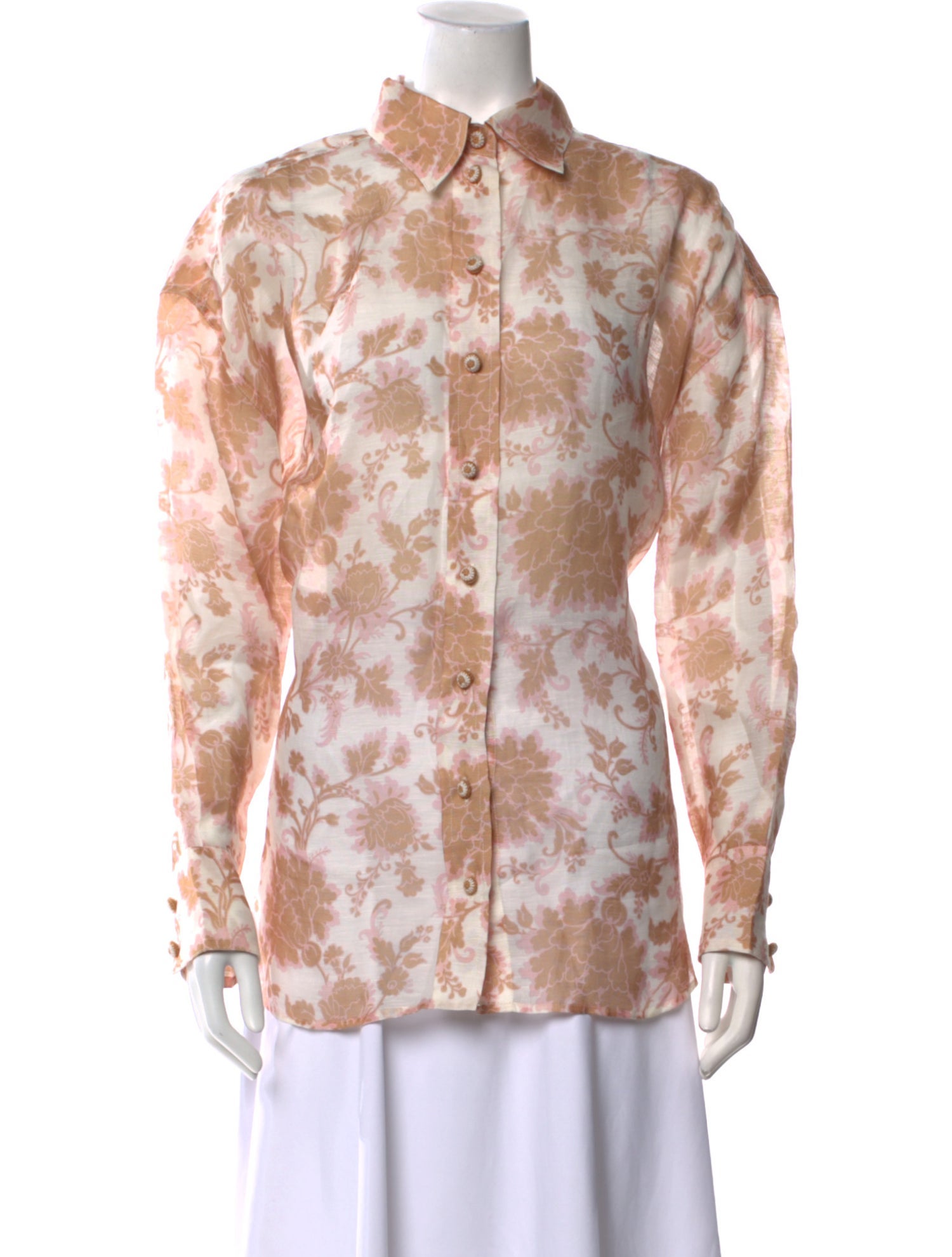 Zimmermann Linen Floral Print Button-Up Top - White Tops, Clothing
