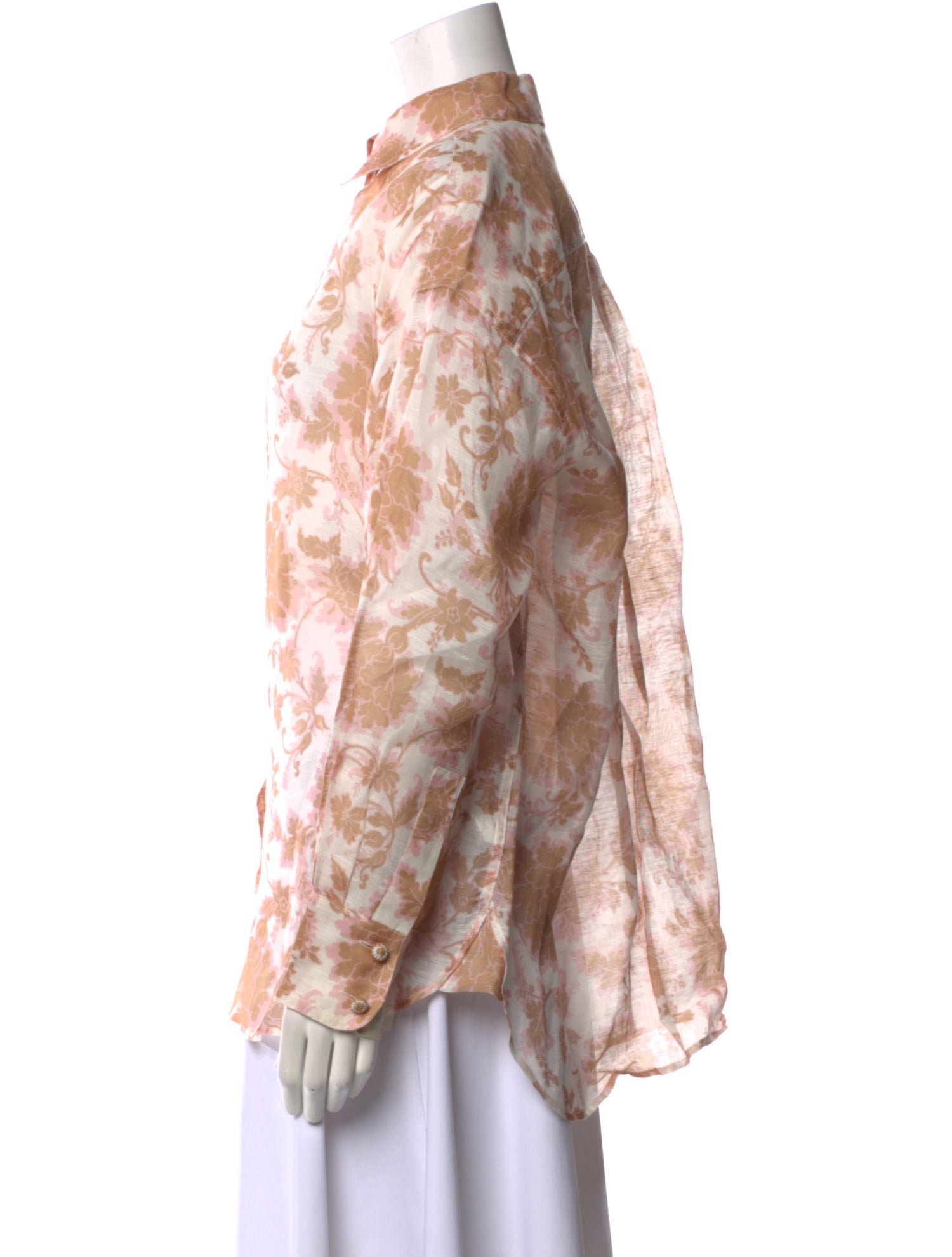 Zimmermann Linen Floral Print Button-Up Top - White Tops, Clothing