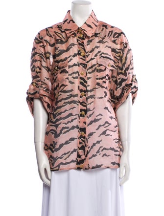 Zimmermann Linen Animal Print Button-Up Top