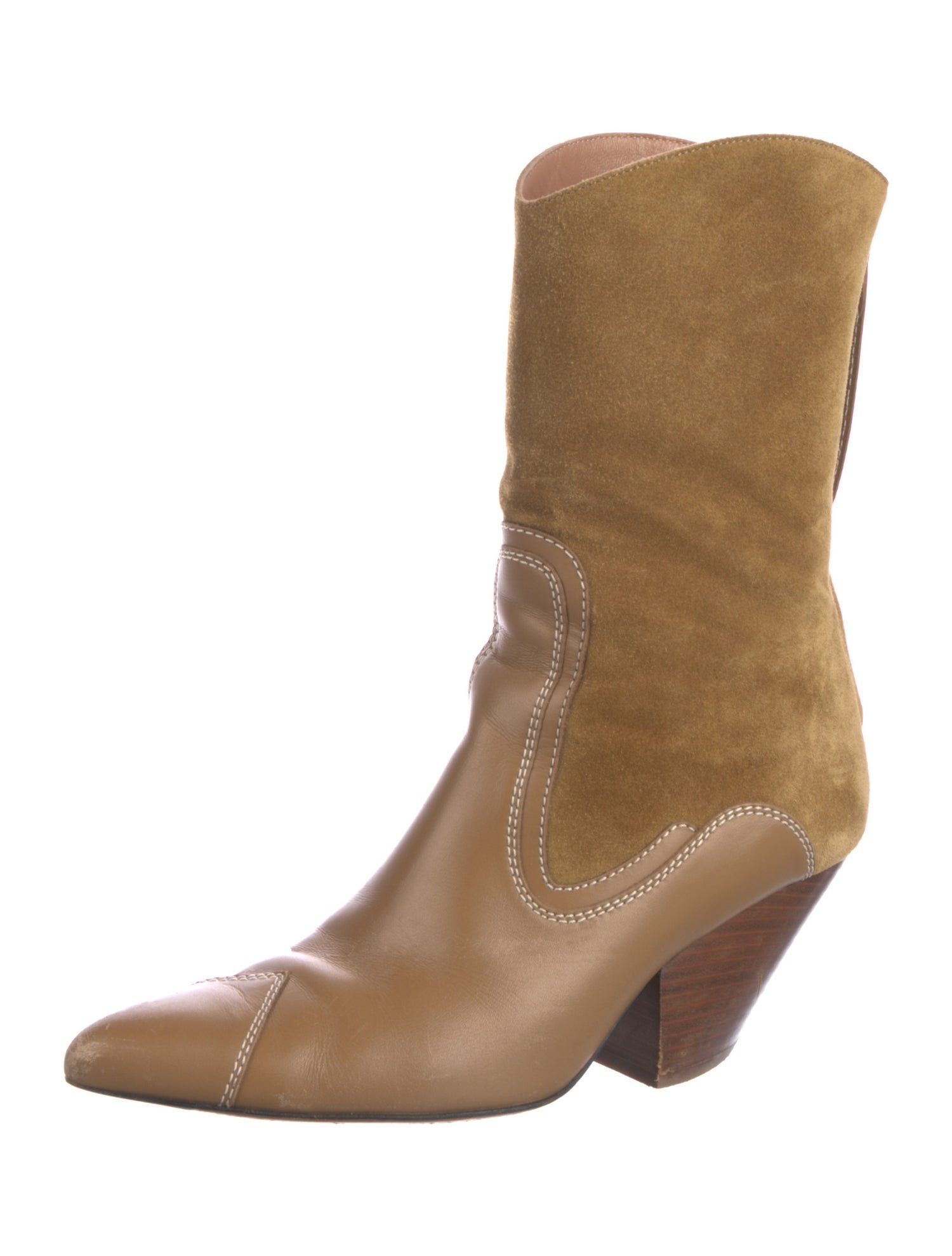 Zimmermann Suede Whipstitch Trim Western Boots