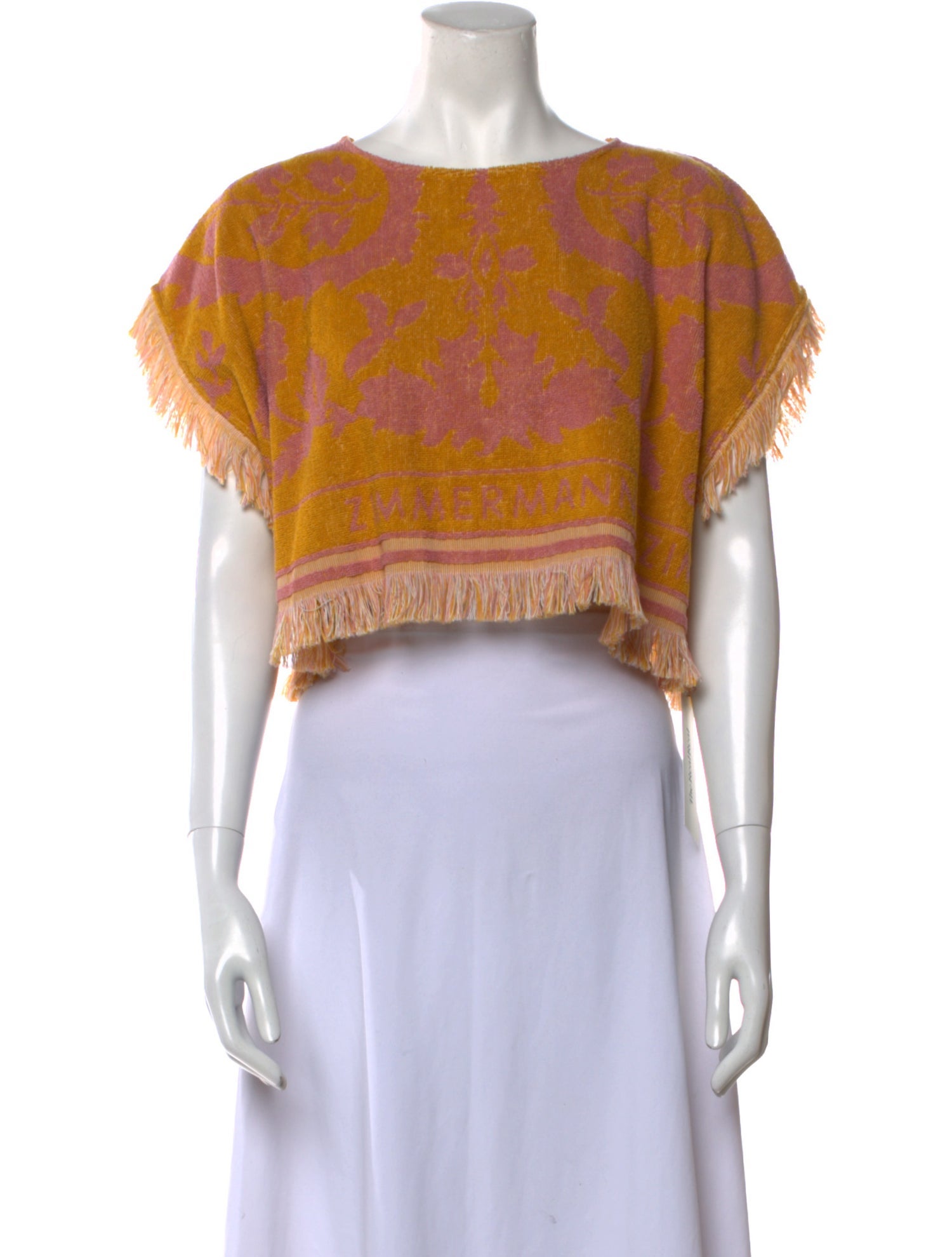 Zimmermann Printed Bateau Neckline Crop Top