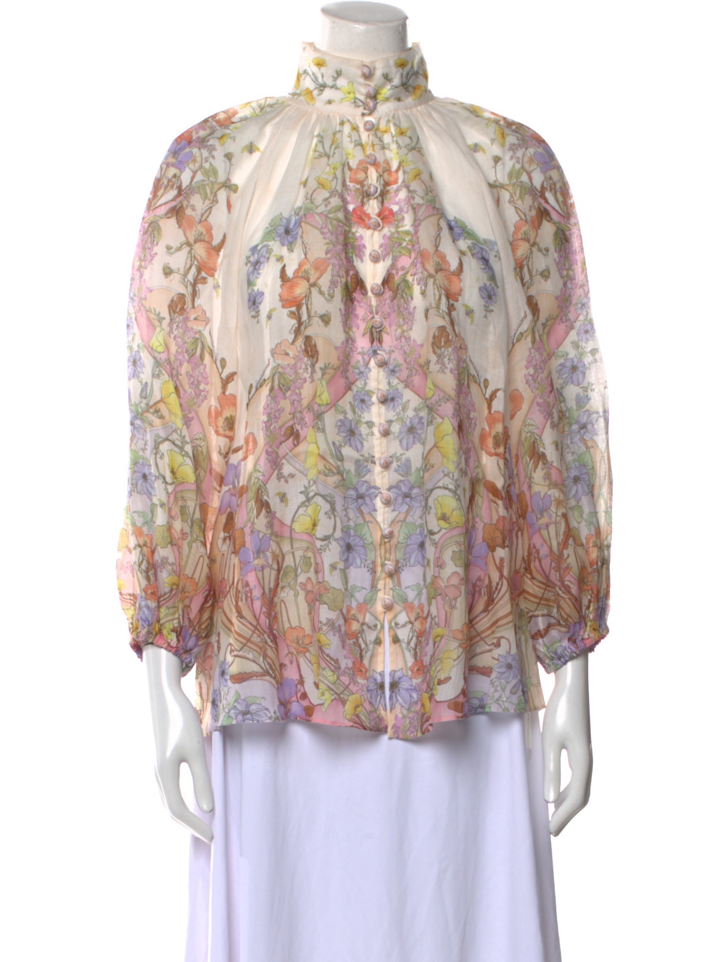 Zimmermann Floral Print Mock Neck Blouse
