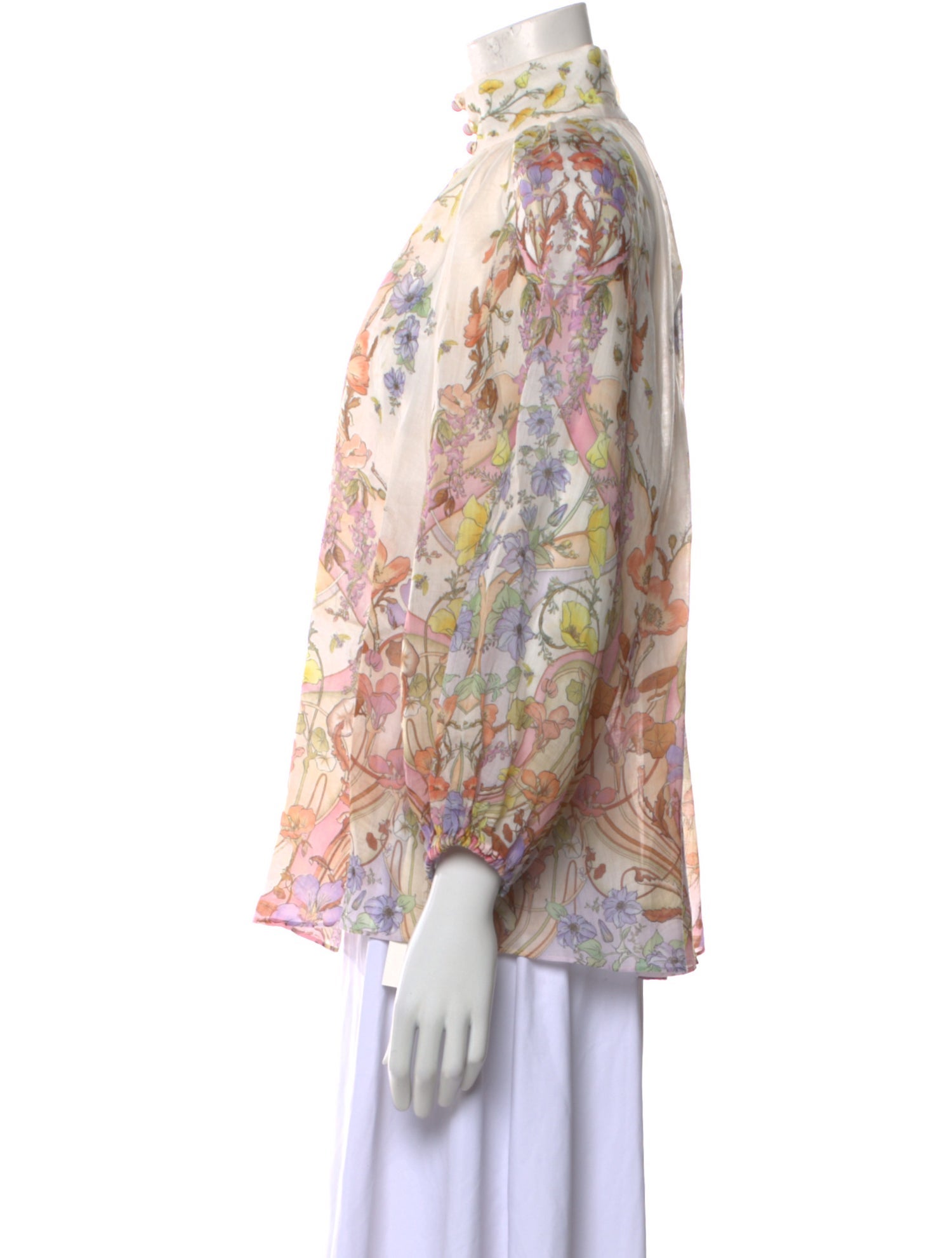 Zimmermann Floral Print Mock Neck Blouse