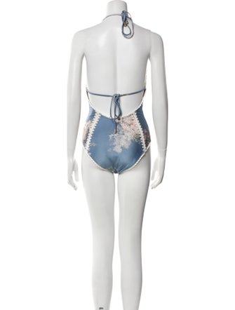 Zimmermann Floral Print Keyhole Accent One-Piece