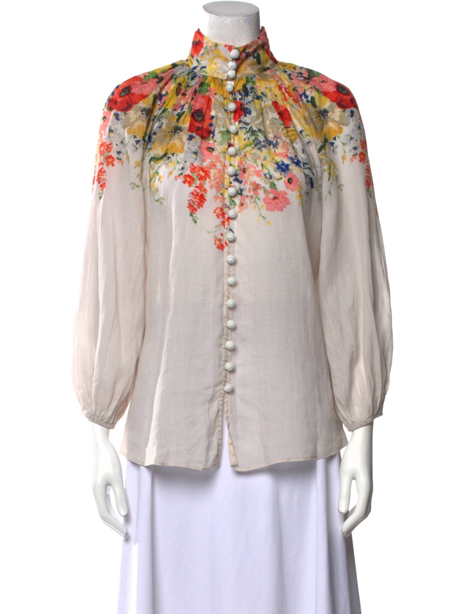 Zimmermann Floral Print Mock Neck Blouse
