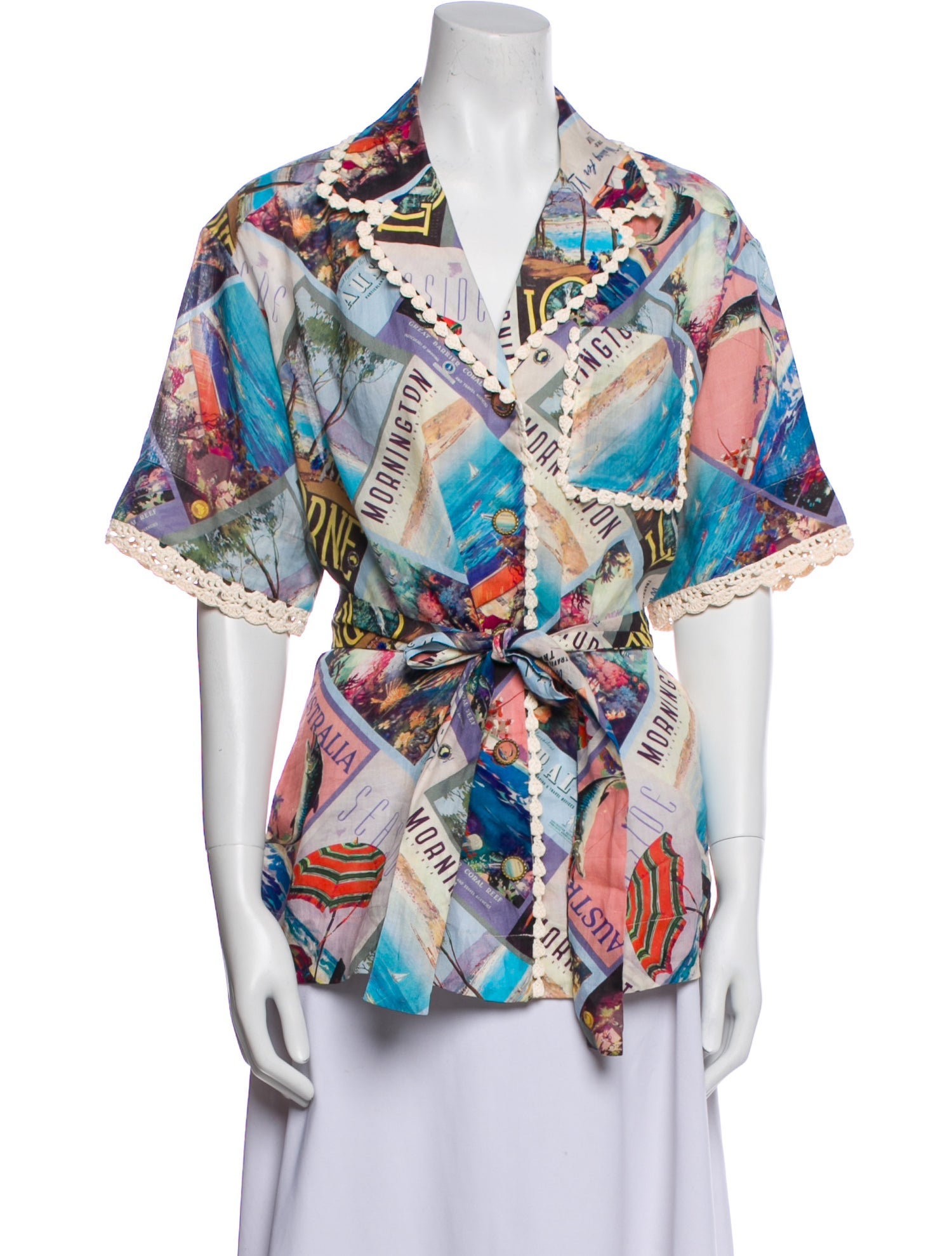 Zimmermann Printed V-Neck Button-Up Top