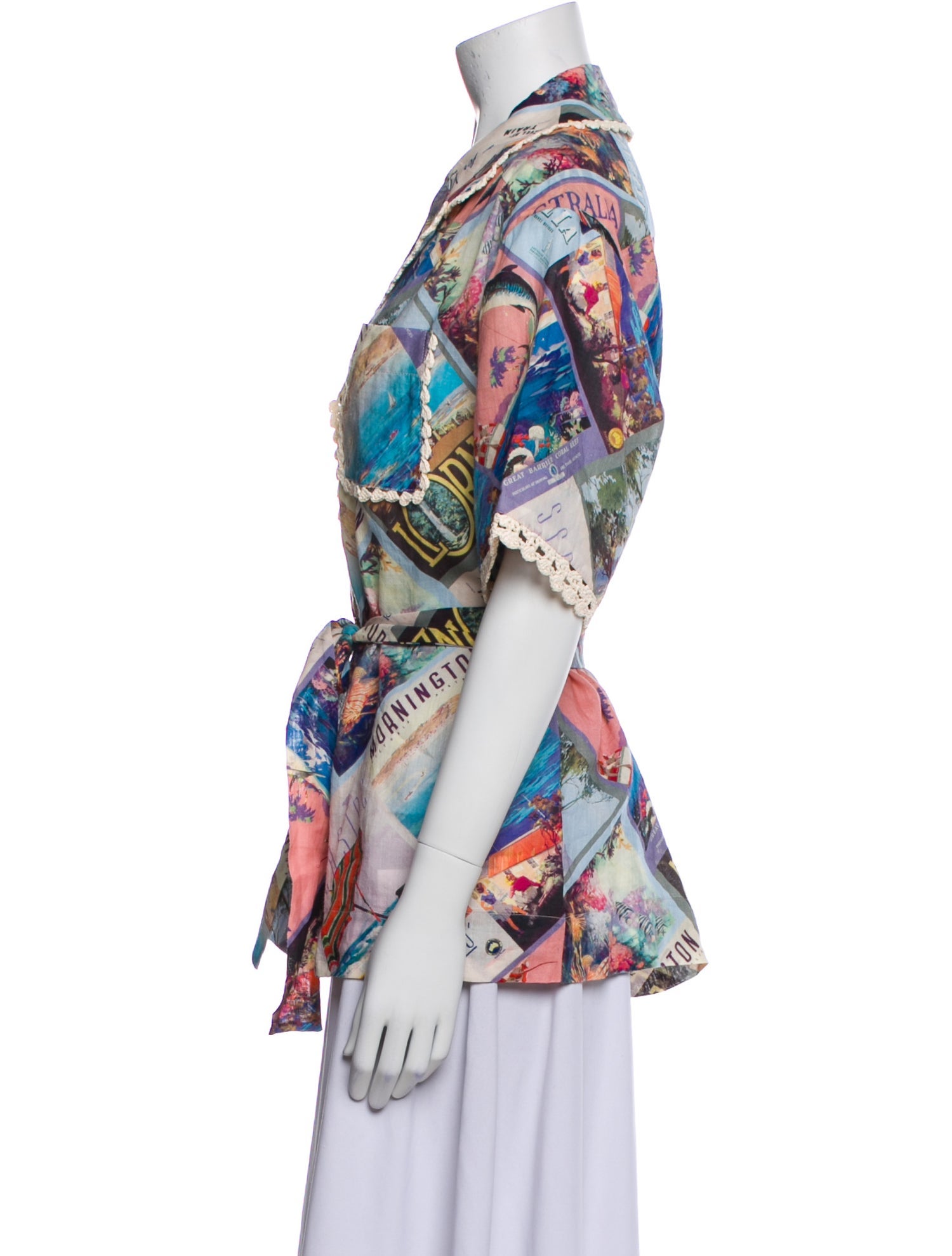 Zimmermann Printed V-Neck Button-Up Top