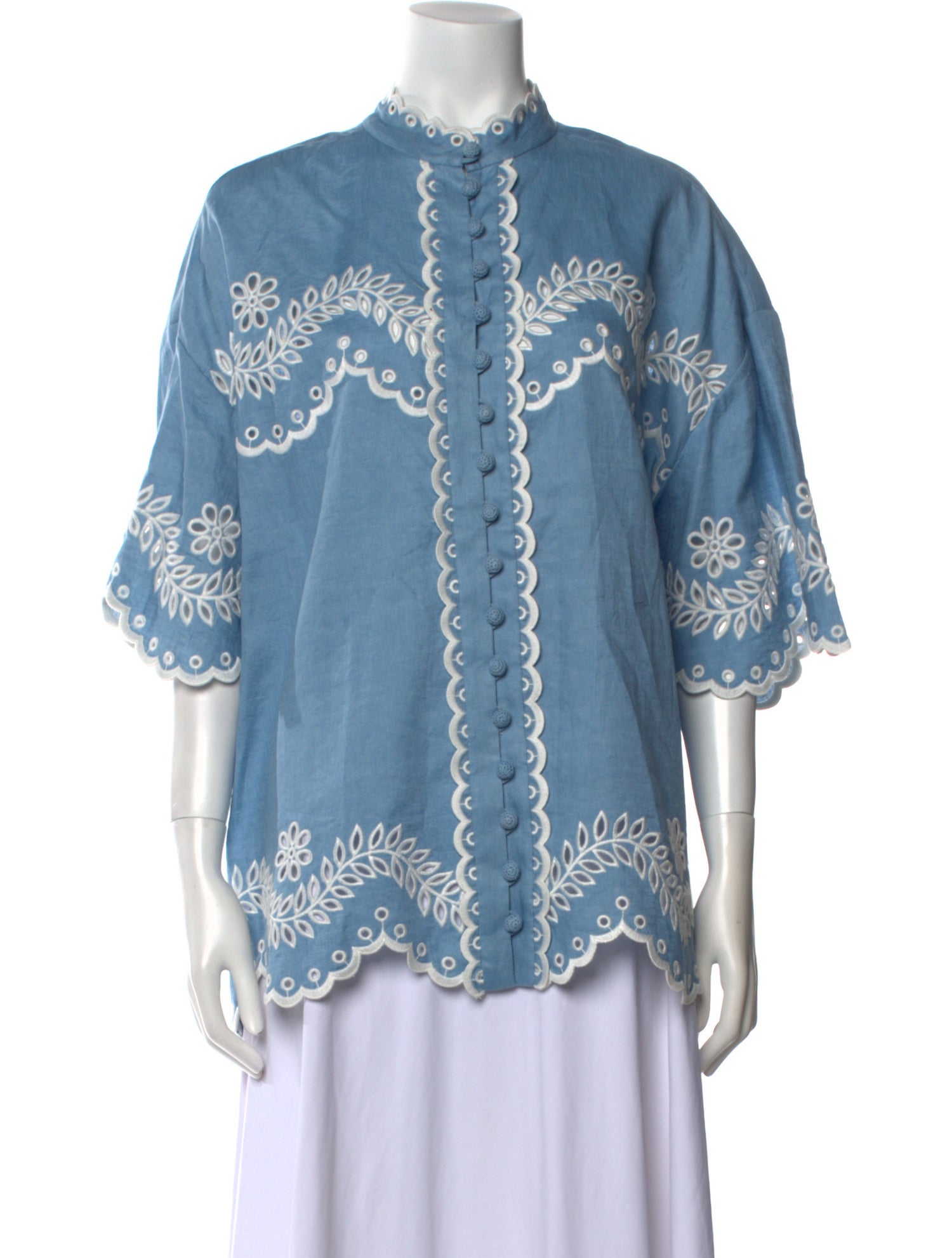 Zimmermann Linen Patterned Button-Up Top w/ Tags