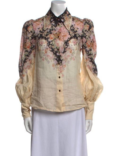 Zimmermann Linen Floral Print Button-Up Top