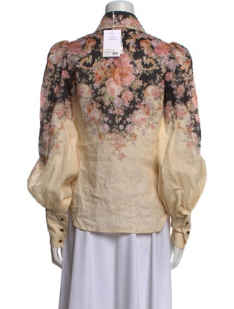 Zimmermann Linen Floral Print Button-Up Top