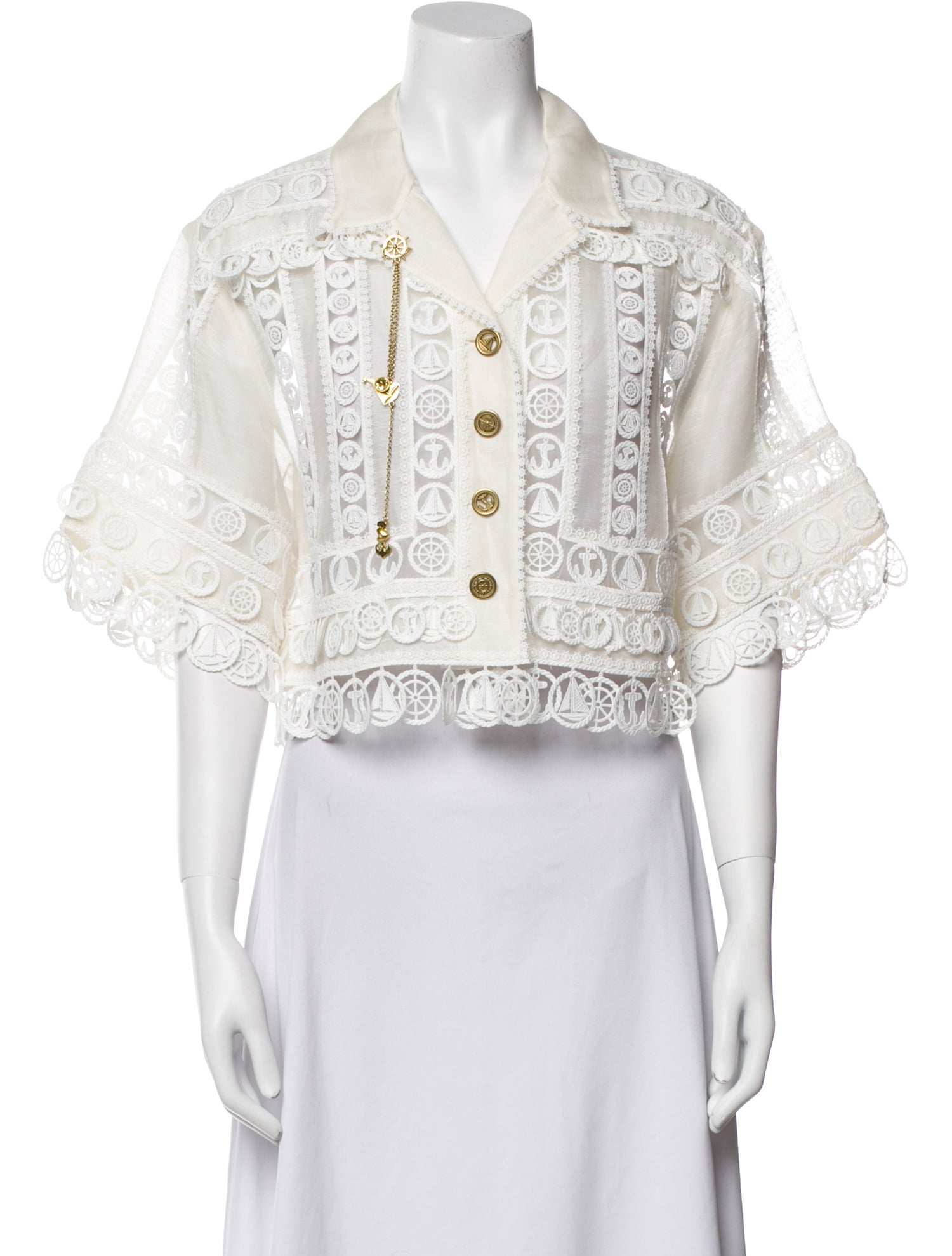 Zimmermann Linen Lace Pattern Crop Top