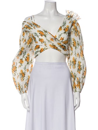 Zimmermann Floral Print V-Neck Crop Top
