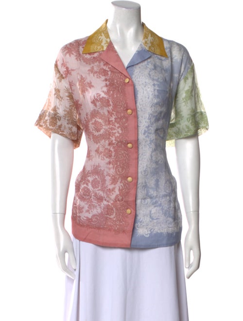 Zimmermann Printed Short Sleeve Button-Up Top