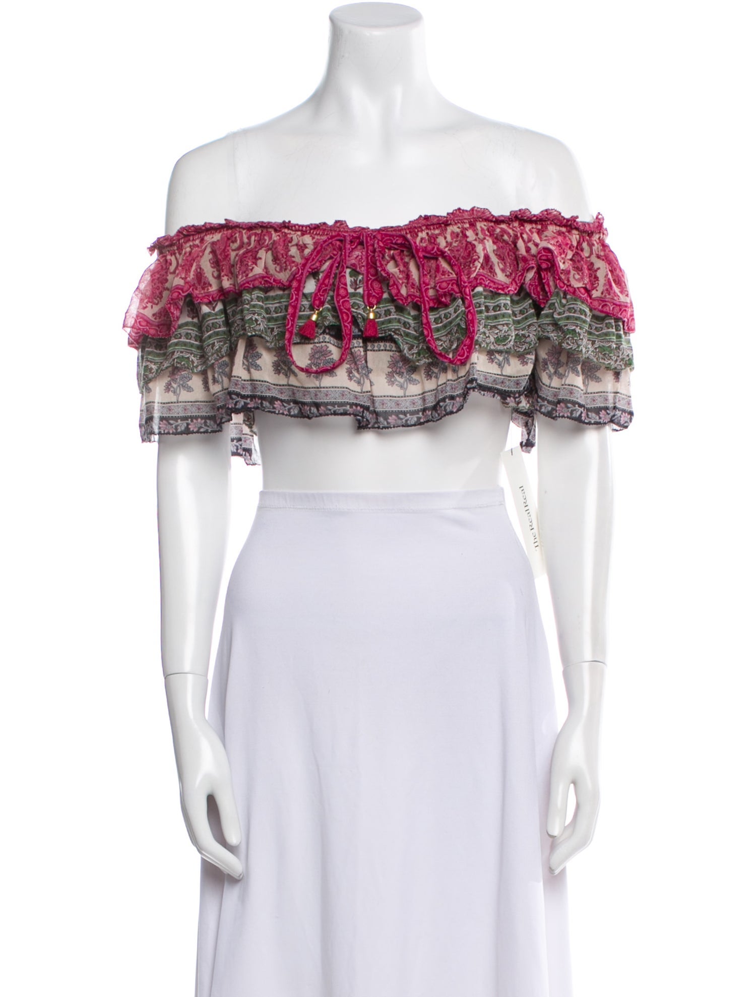 Zimmermann Printed Off-The-Shoulder Crop Top