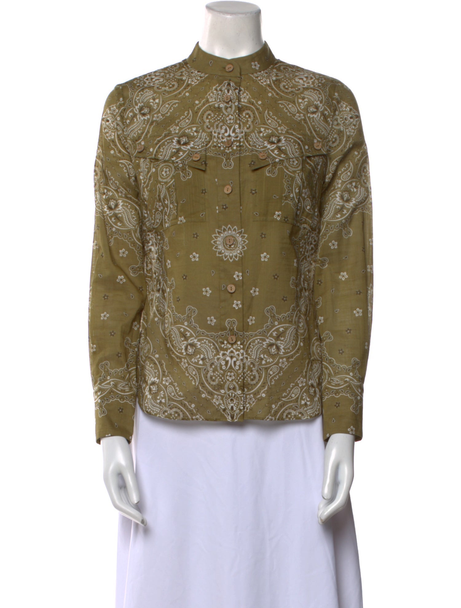 Zimmermann Paisley Print Mock Neck Button-Up Top