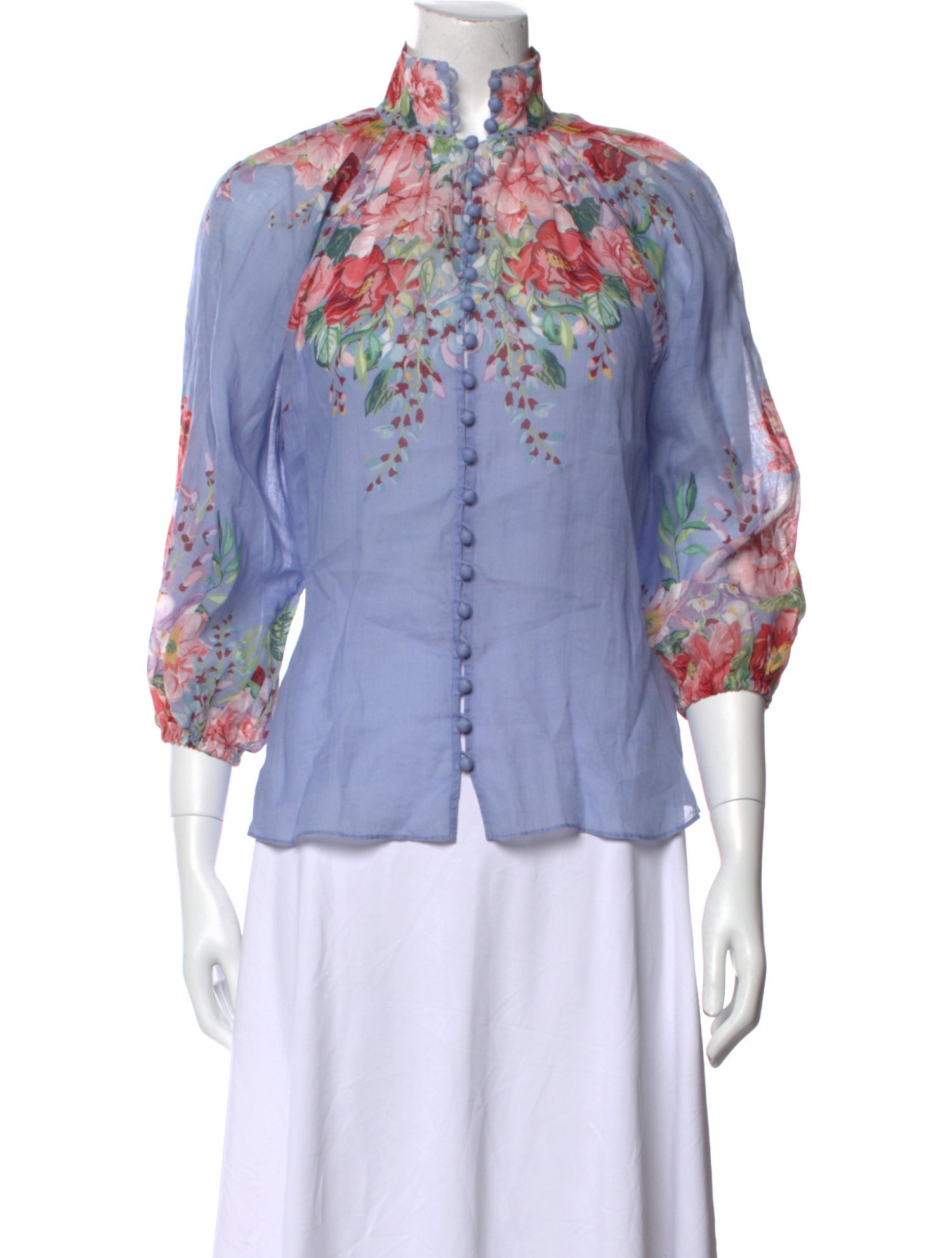 Zimmermann Floral Print Mock Neck Blouse