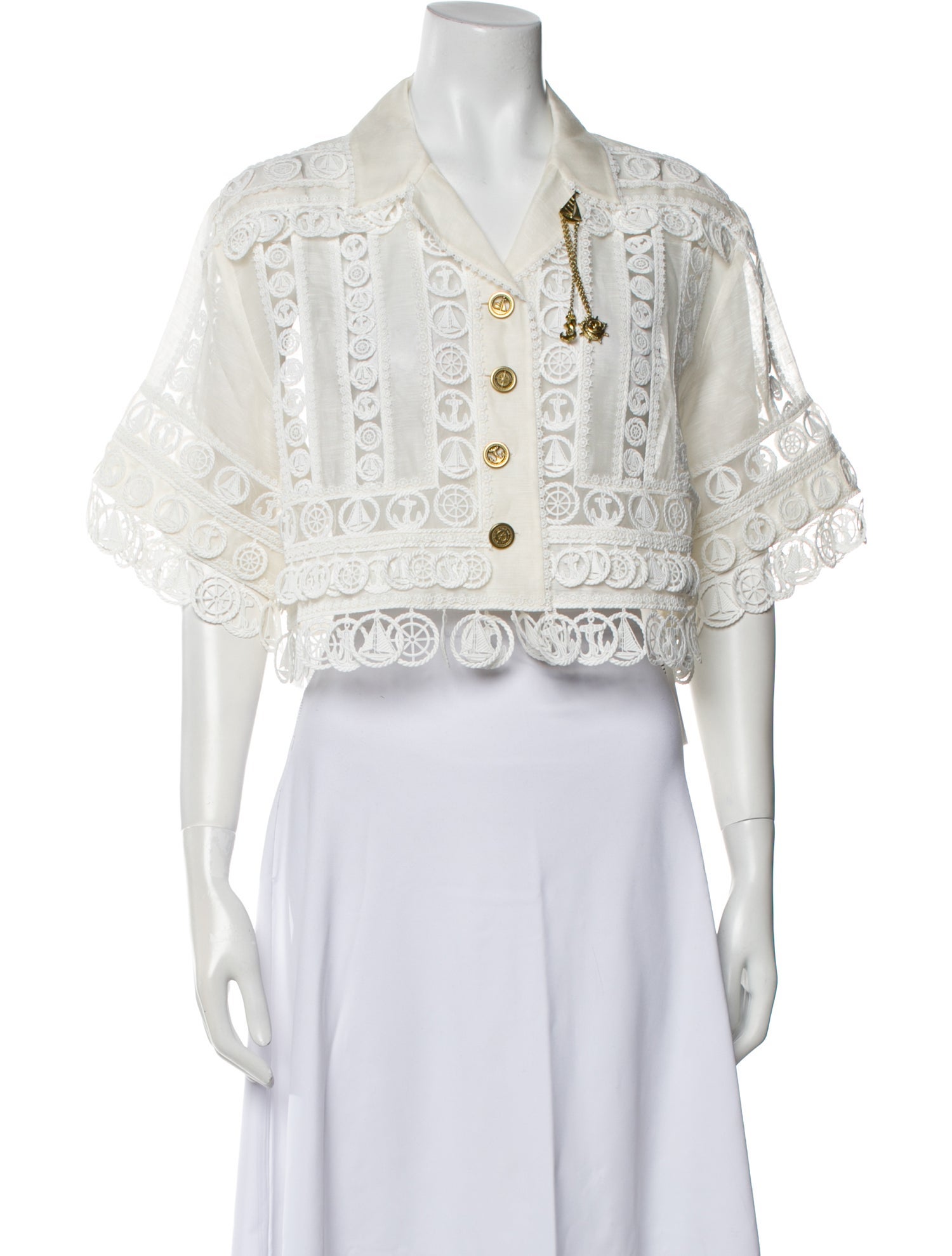 Zimmermann Lace Pattern Short Sleeve Crop Top