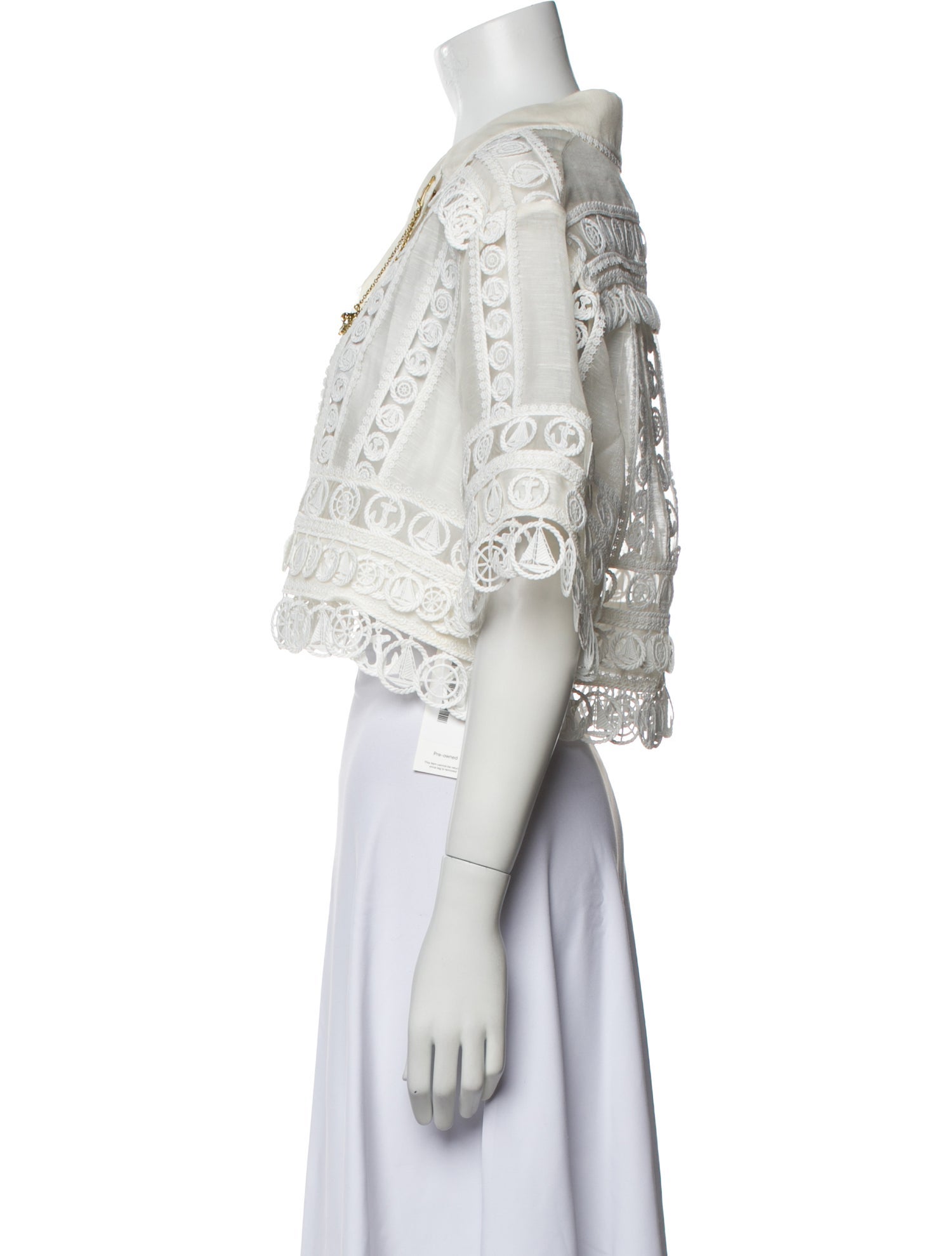 Zimmermann Lace Pattern Short Sleeve Crop Top