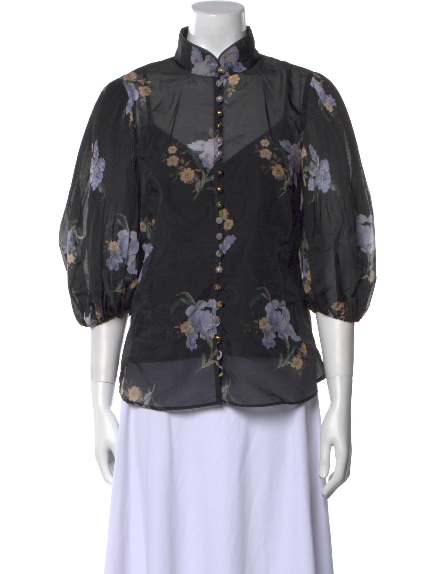 Zimmermann Floral Print Mock Neck Blouse