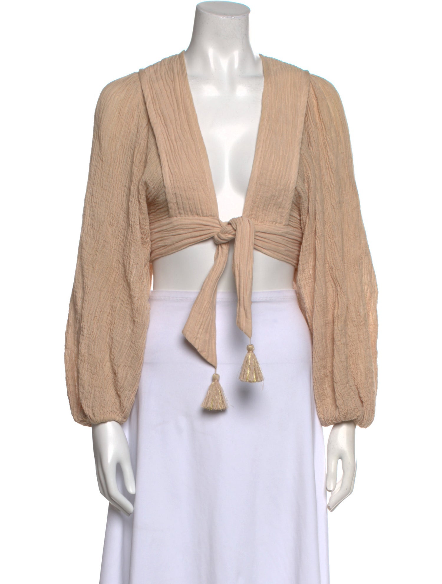 Zimmermann V-Neck Long Sleeve Crop Top