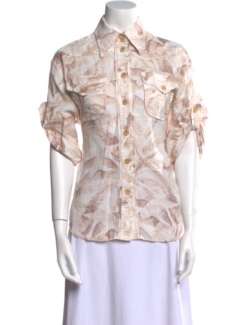 Zimmermann Printed Short Sleeve Button-Up Top