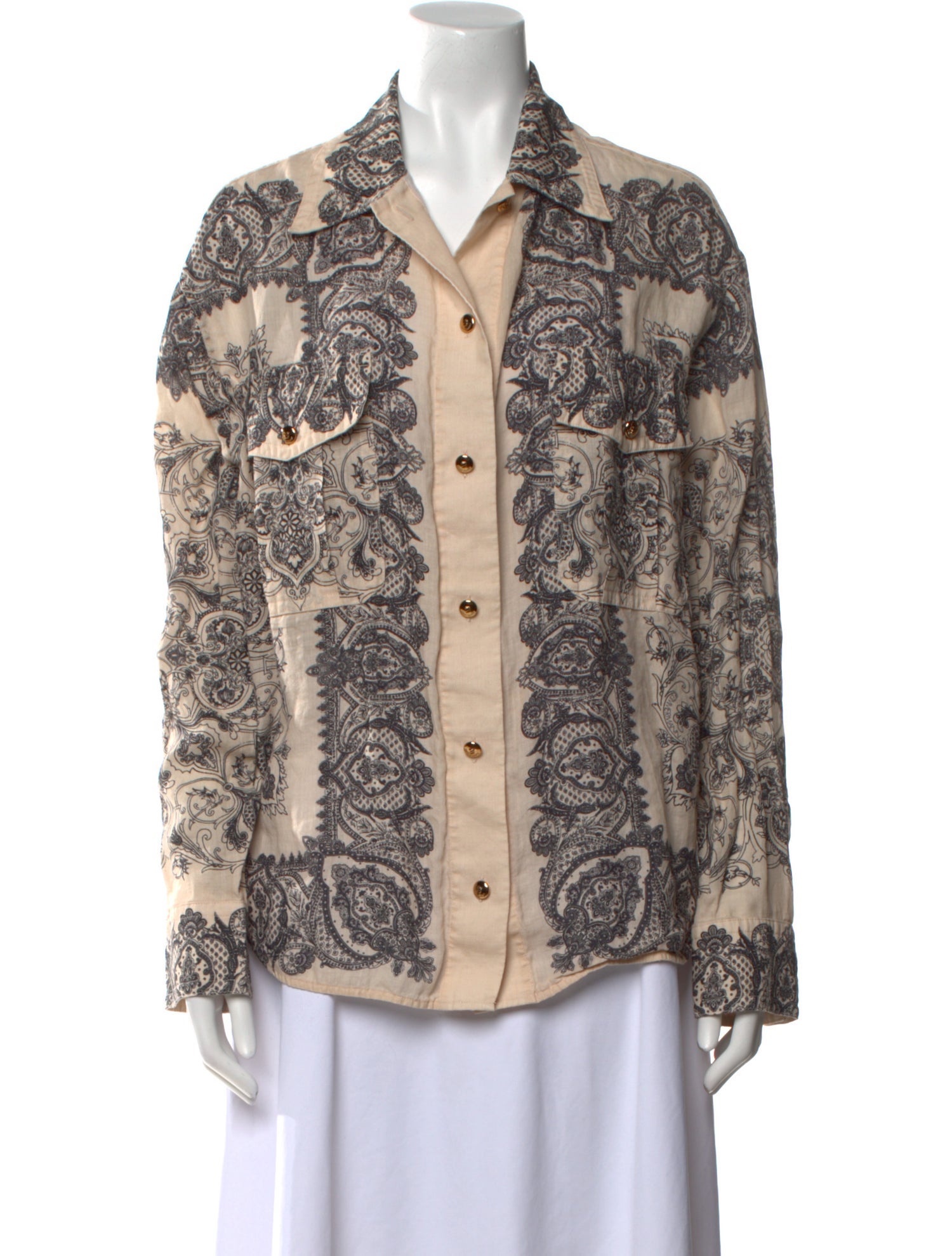 Zimmermann Printed Long Sleeve Button-Up Top