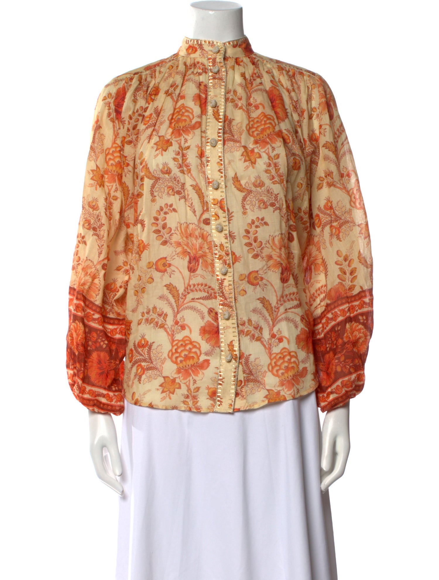 Zimmermann Floral Print Mock Neck Blouse