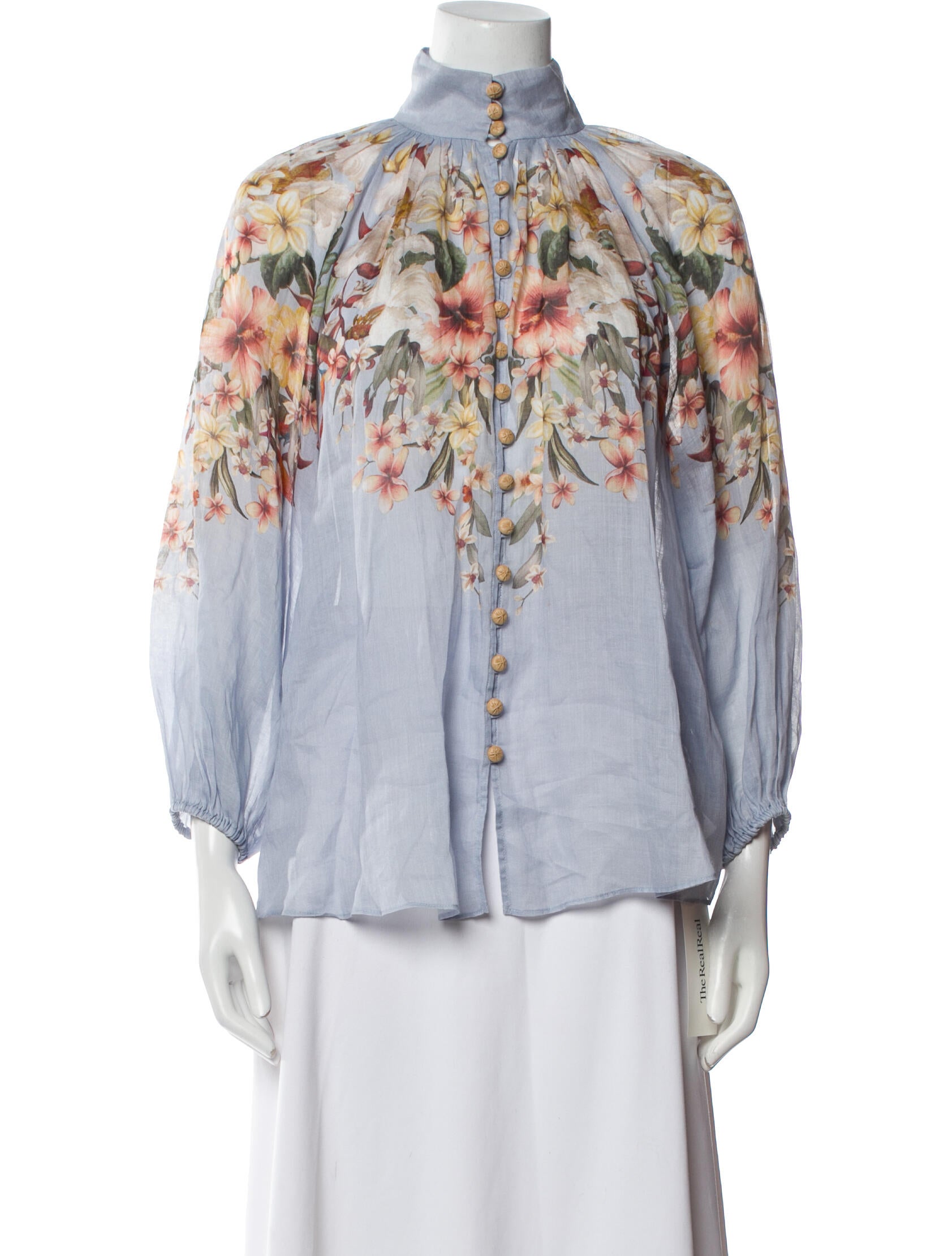 Zimmermann Floral Print Mock Neck Blouse