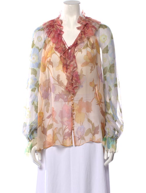 Zimmermann Silk Floral Print Button-Up Top