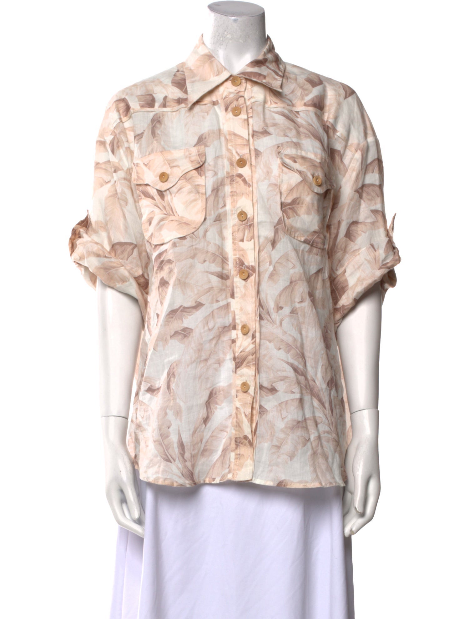 Zimmermann Printed Short Sleeve Button-Up Top