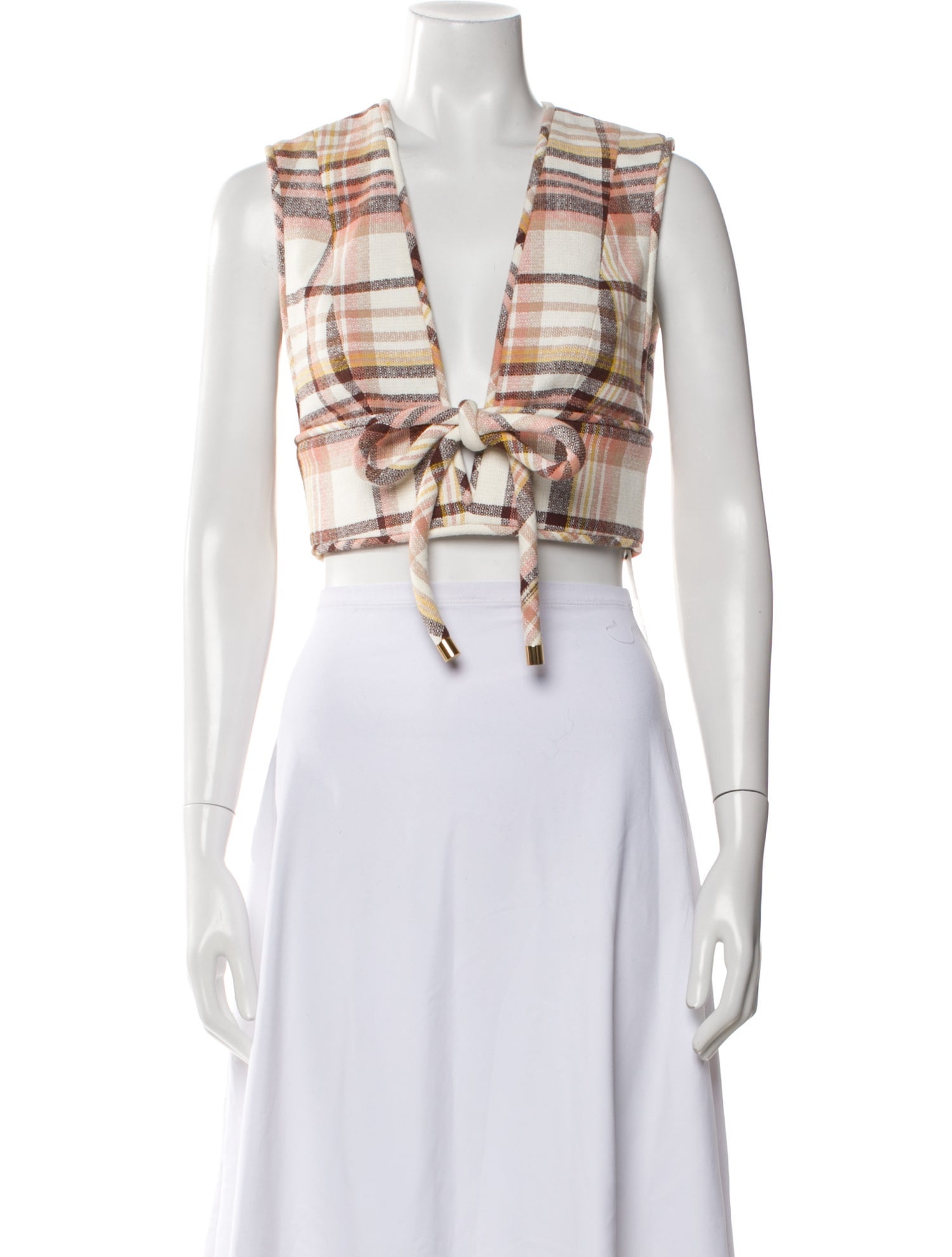 Zimmermann Plaid Print V-Neck Crop Top