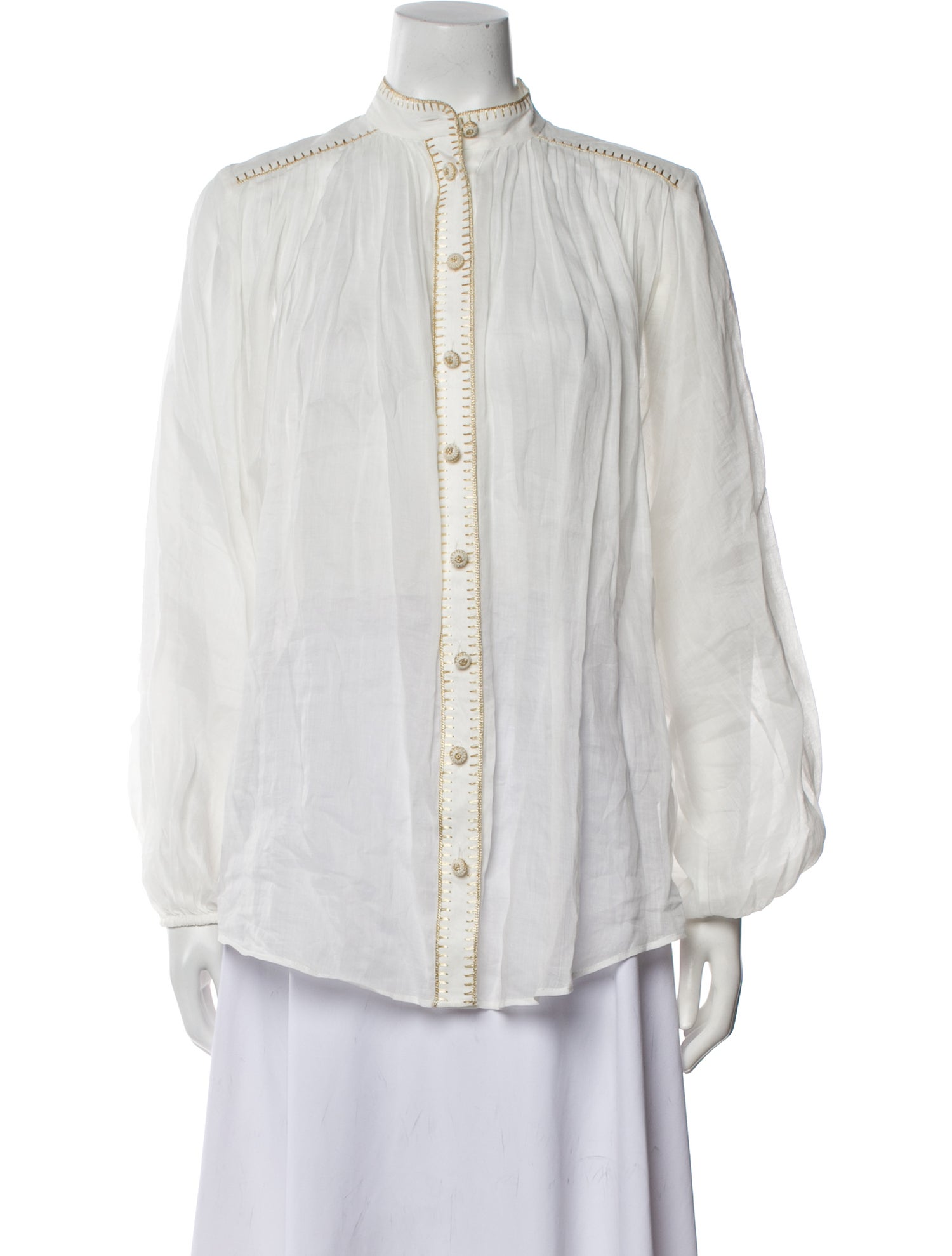 Zimmermann Mock Neck Long Sleeve Button-Up Top