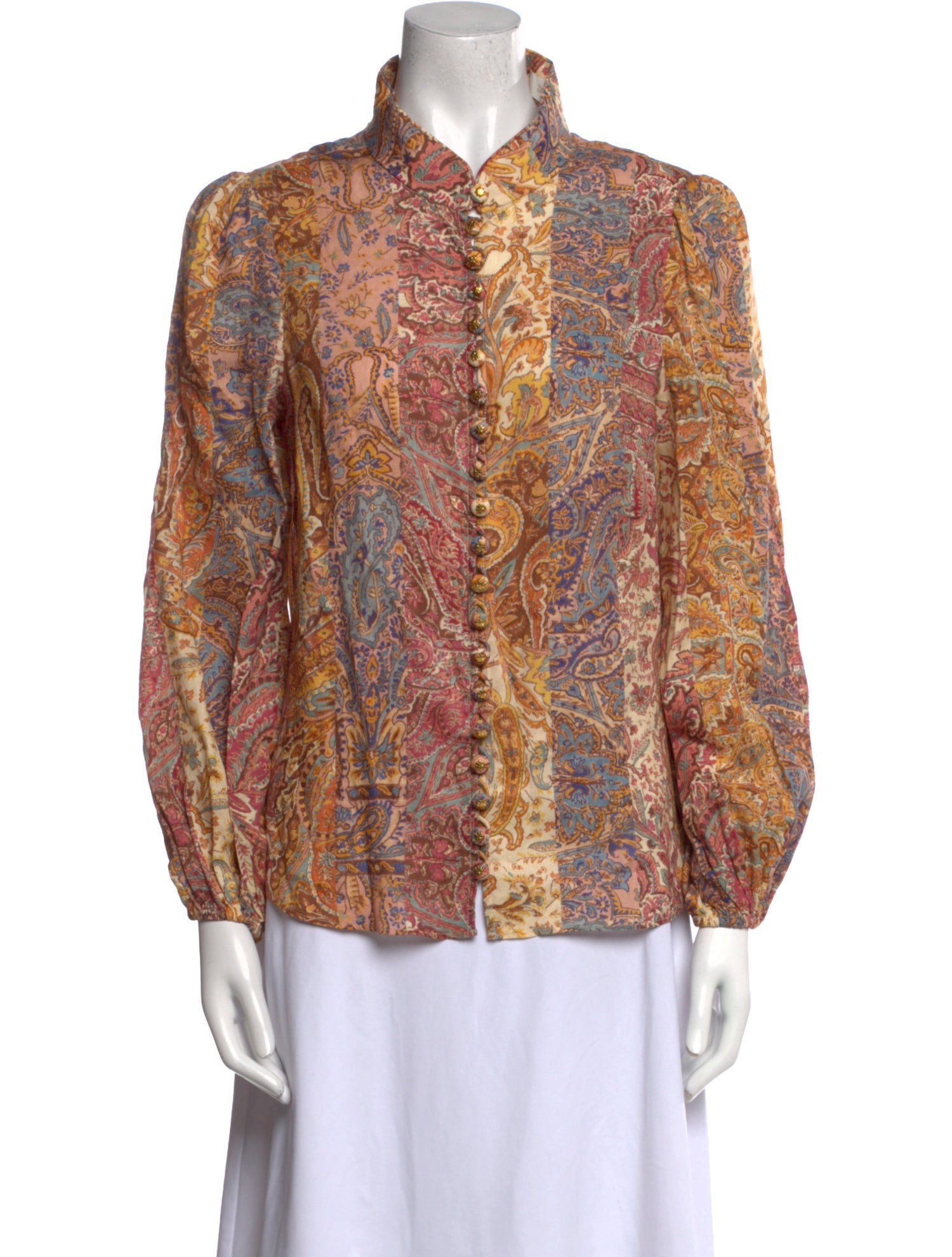 Zimmermann Paisley Print Mock Neck Blouse