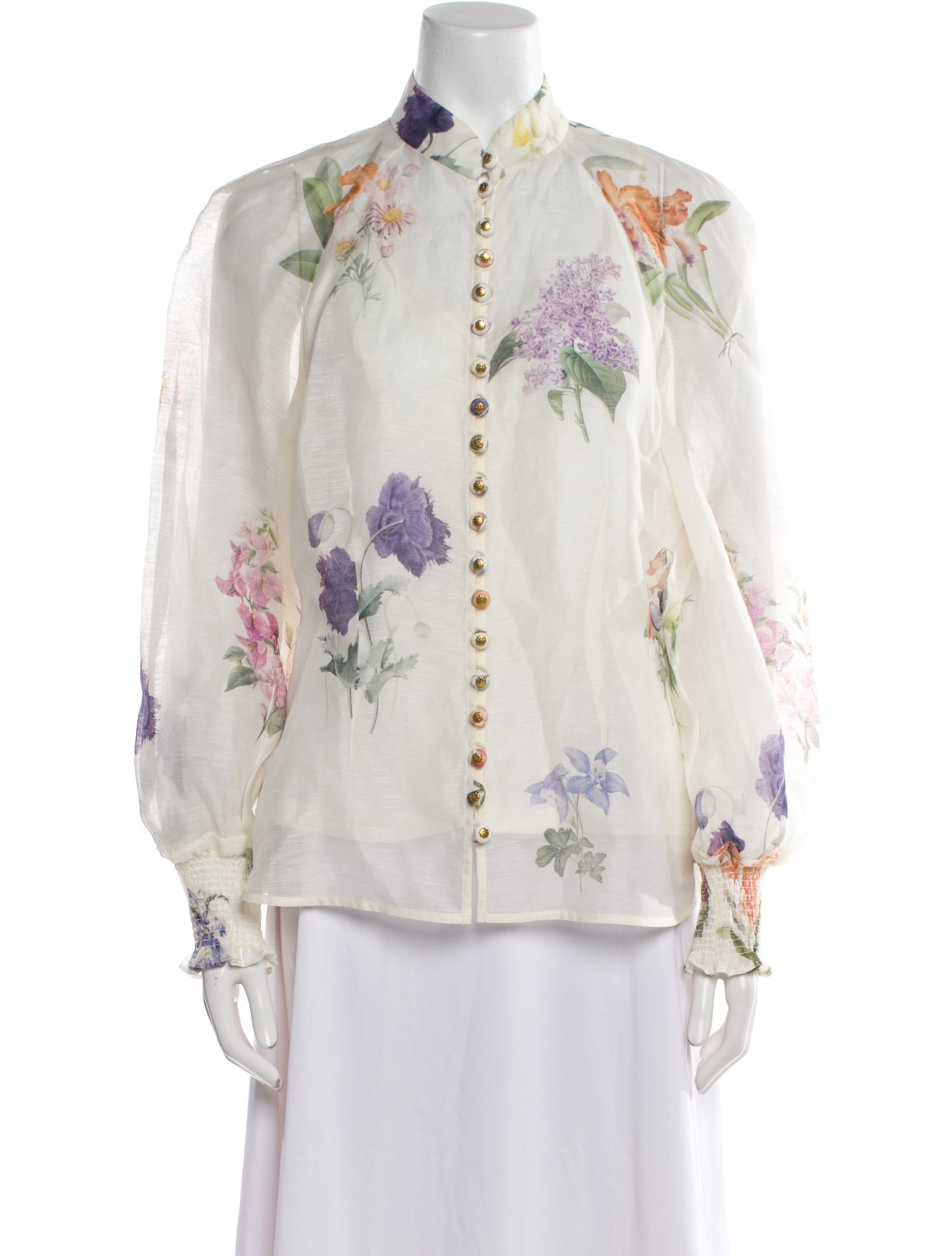 Zimmermann Linen Floral Print Button-Up Top
