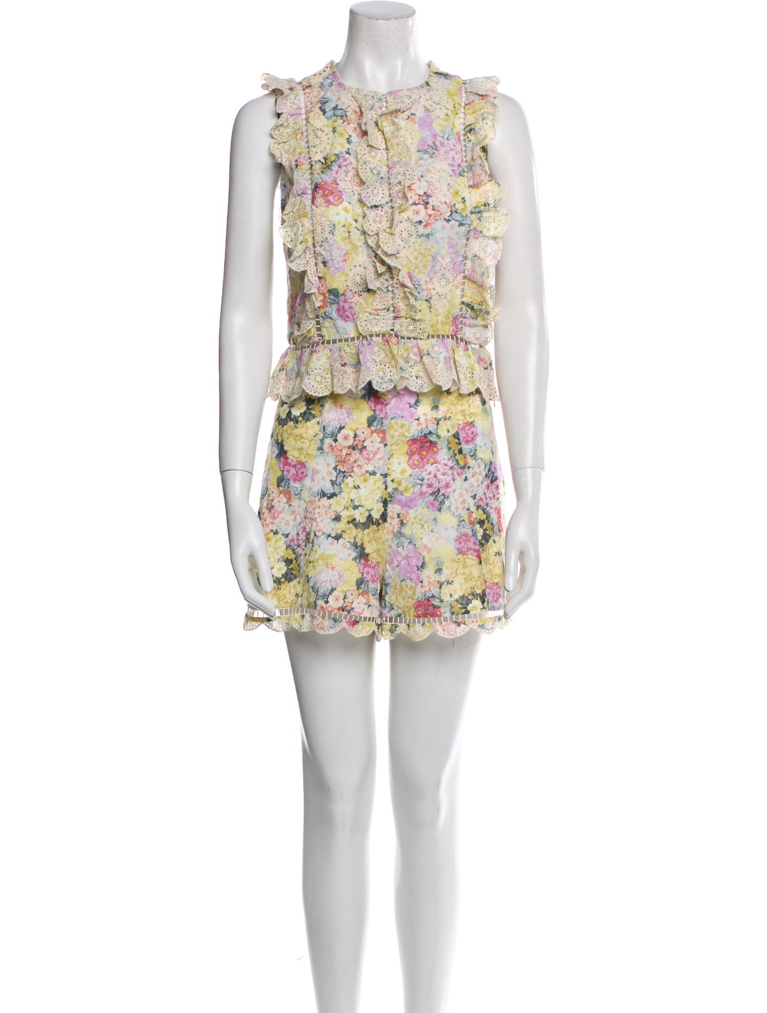 Zimmermann Floral Print Embroidered Accent Short Set