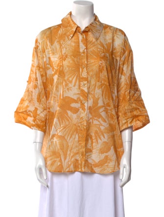 Zimmermann Printed Three-Quarter Sleeve Button-Up Top