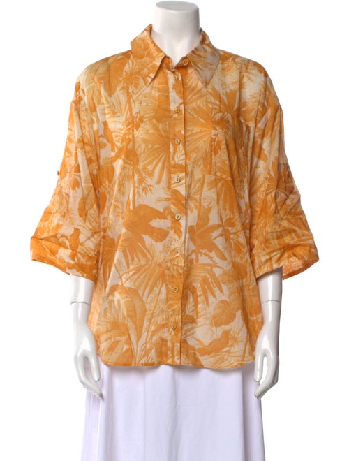 Zimmermann Printed Three-Quarter Sleeve Button-Up Top