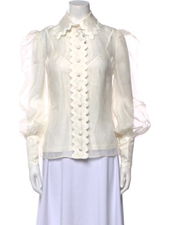 Zimmermann Linen Three-Quarter Sleeve Button-Up Top