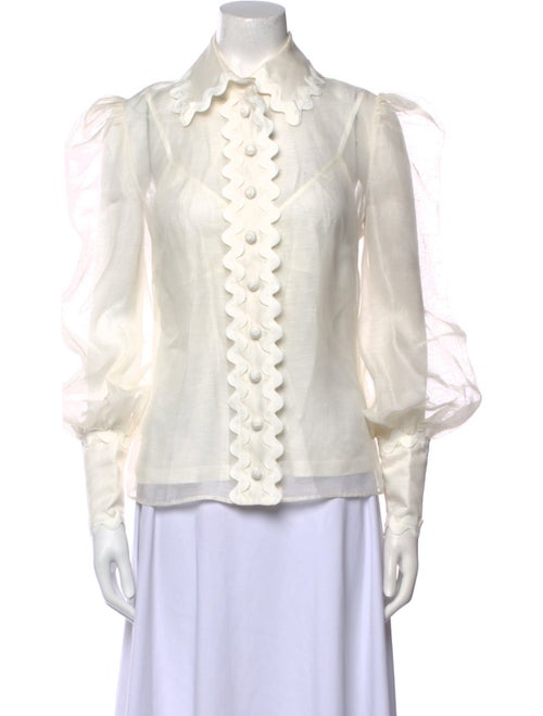 Zimmermann Linen Three-Quarter Sleeve Button-Up Top