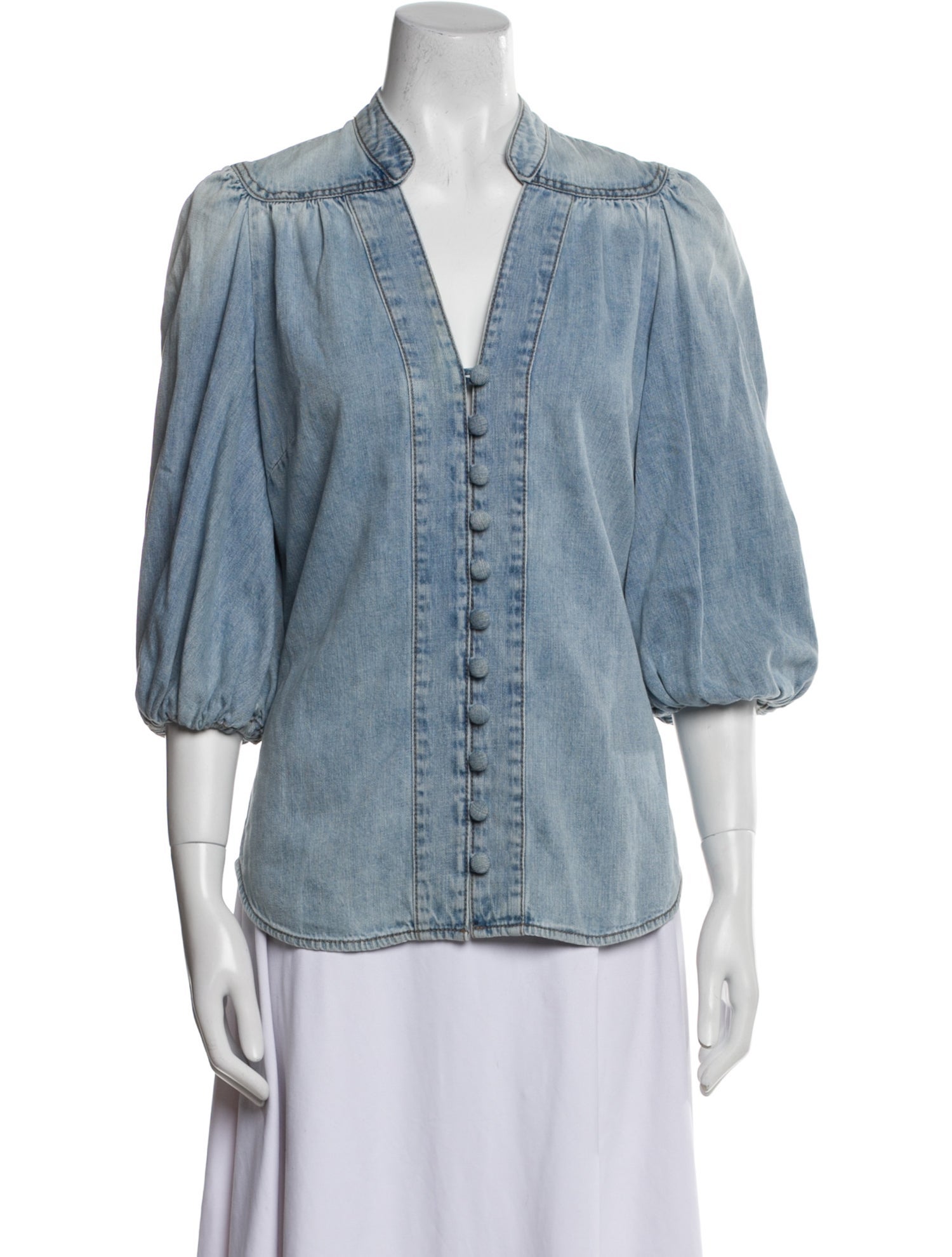 Zimmermann V-Neck Three-Quarter Sleeve Button-Up Top
