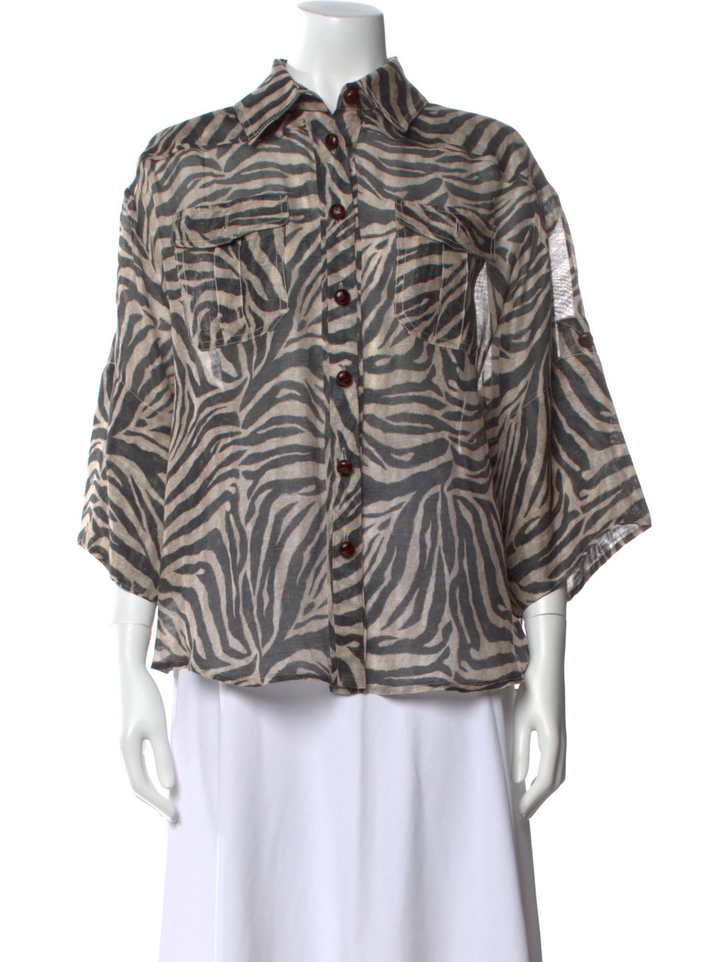 Zimmermann Linen Animal Print Button-Up Top