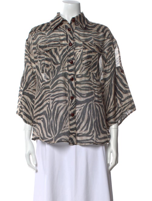 Zimmermann Linen Animal Print Button-Up Top